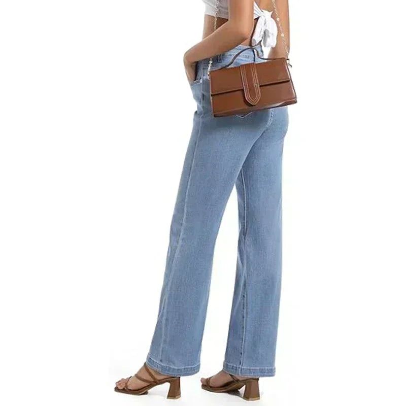 Ins Fashion Jeans Women Comfortable High Waisted White Jeans Girls Thin Stretch Denim Pants Female Straight Leg Trousers