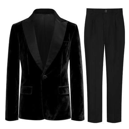Boys Tuxedo Velvet Blazer Kids Suit Red Christmas New Year Party Gift Clothes Fromal Black  Xmas Birthday Wedding Outifit