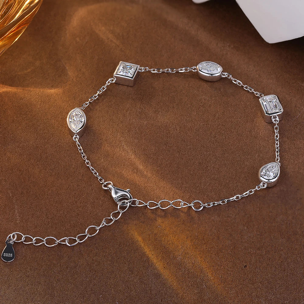 Multi Shape Moissanite Bracelets for Women S925 Silver  Certified Pear/Oval/Marquise/Princess Cut Diamond Wrist Chain