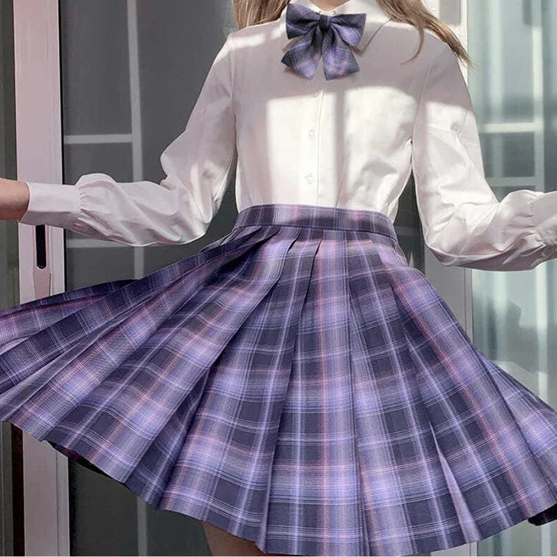 Plaid Women Pleated Skirt Bow Knot Summer High Waist Preppy Girls Dance Mini Skirt Cute A Line Harajuku Sexy Japan Faldas