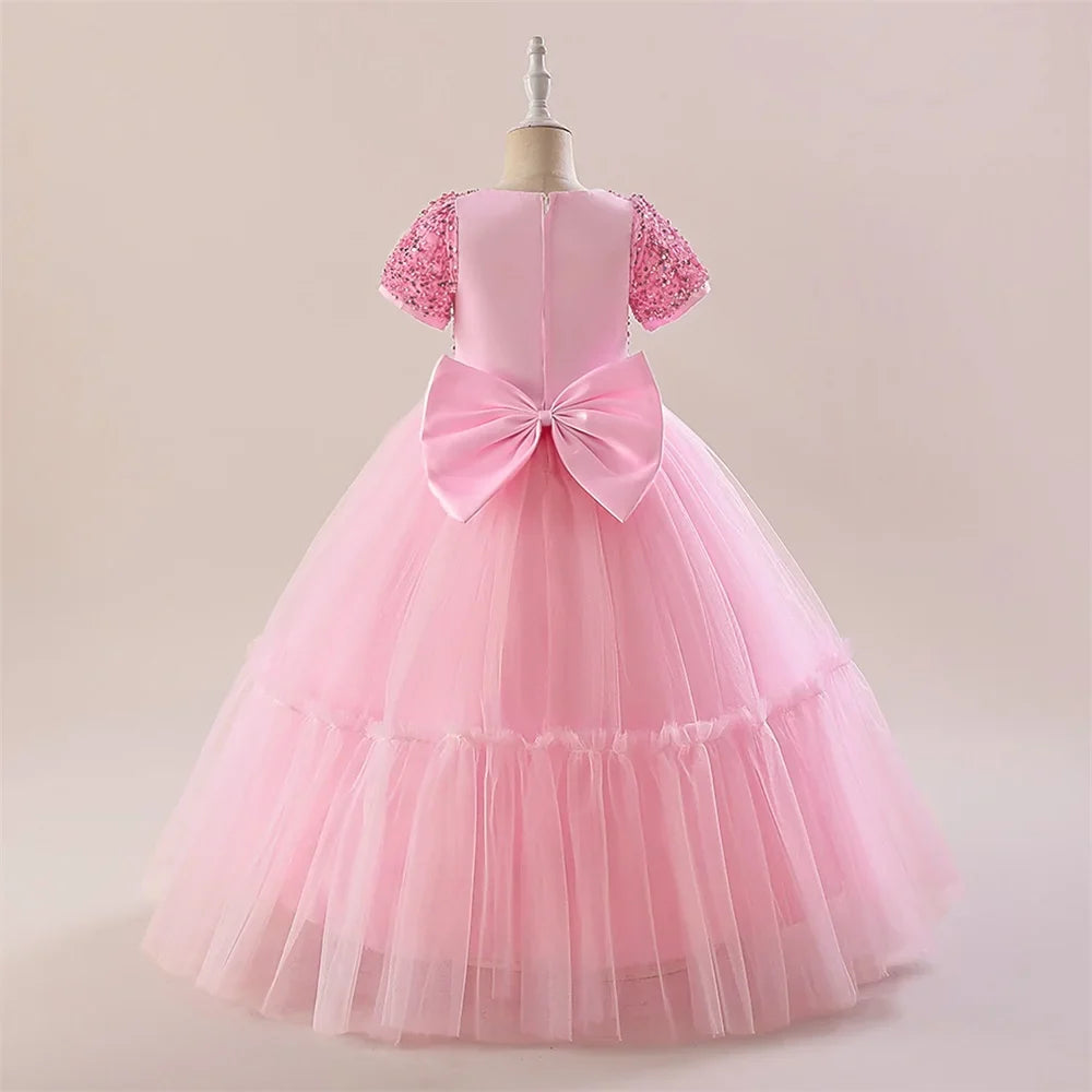 Summer Sequin Bridesmaids Girl Dresses Elegant Tulle Wedding Princess Party Prom Dress for Girl Birthday Pageant Evening Costume