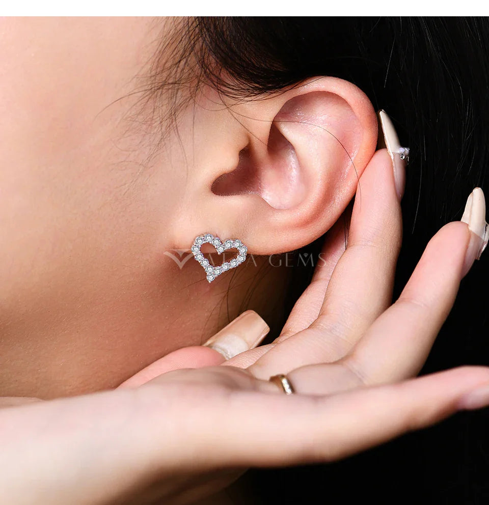 S925 Silver Hollow Heart Moissanite Earrings for Women Charm Love Anniversary Jewelry Elegant Birthday Gifts Certified