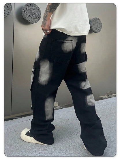Trousers Streetwear Aesthetic Men's Jeans Tie Dye Man Cowboy Pants Wide Leg Hip Hop Goth Soft Cotton Original Multi Bag Jeans