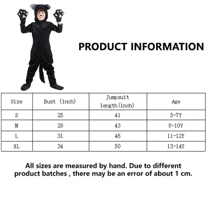 Black Cat Cosplay Children's Costume Cute Kitten Animal Onesie + Gloves + Hat Suit Suitable for Stage Show Halloween Party