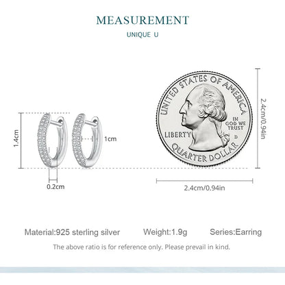 925 Sterling Silver European Simple CZ Ear Buckles Heart Hoop Earrings for Women Wedding Gift Minimalism Jewelry E737