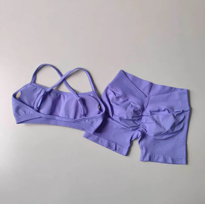 New Women's Seamless Workout Sets Thin Strap Back Sports Bra & 3-Inch Shorts, Quick Dry Gym Yoga Outfits