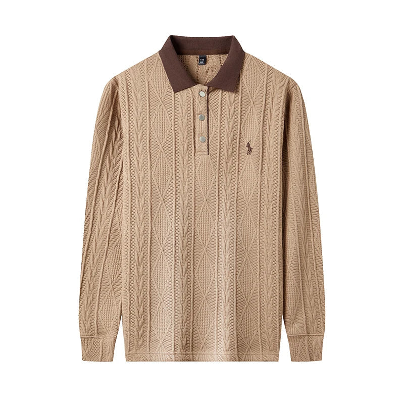 Men's Autumn and Winter Light Luxury 100% Cotton Men's Embroidered Knitted T-shirt Casual Business Sweater Polo Shirt