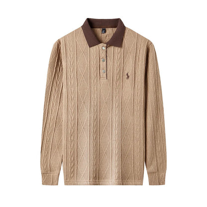 Men's Autumn and Winter Light Luxury 100% Cotton Men's Embroidered Knitted T-shirt Casual Business Sweater Polo Shirt