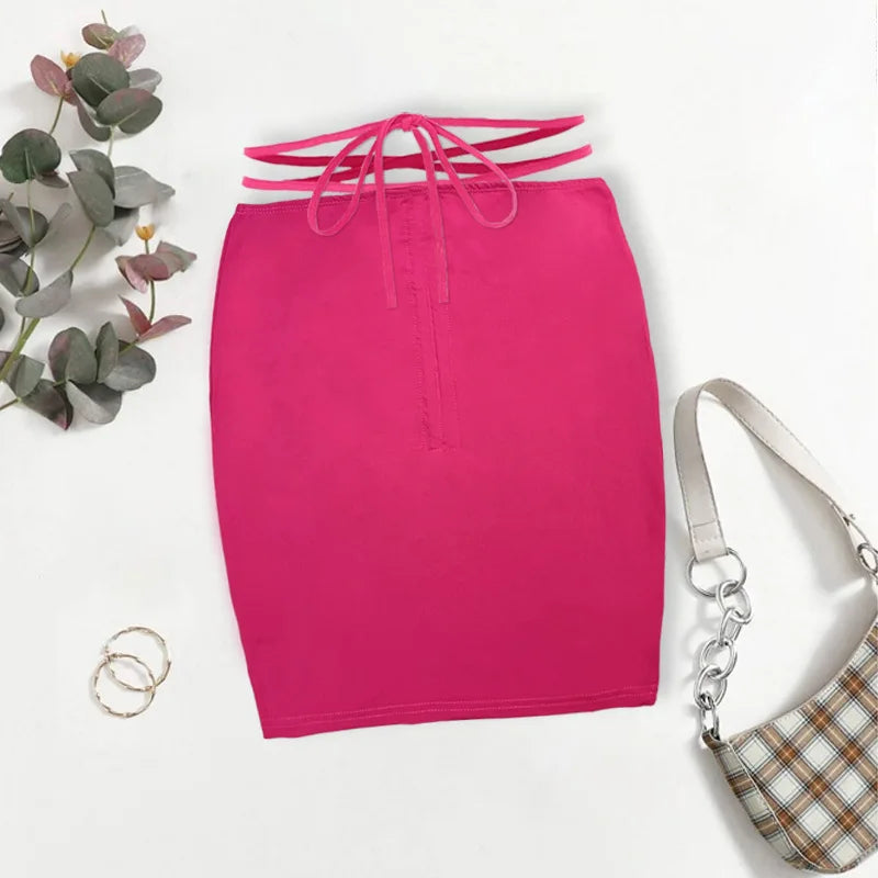 2026New Summer Women's ClothinginsHot girl high-waisted bodycon skirt European and American drawstring tie-up mini skirt