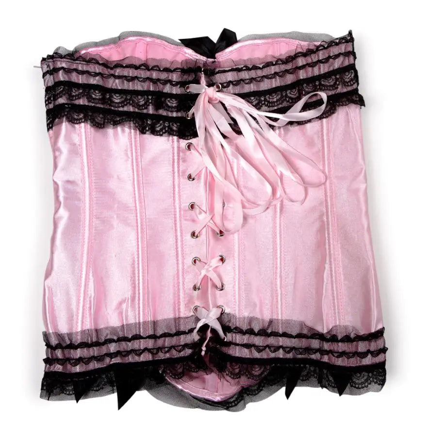 Women Sexy Satin Overbust Corset Lace Up Corsets Bustiers Top Gothic Ladies Halloween Plus Size White Red Black Pink korsett