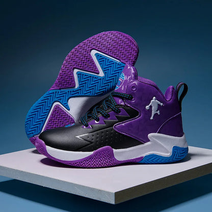 Children Sports Shoes Waterproof Low-top Sneakers Kids Basketball Shoes Boys Lace-up Non-slip Shoes for Running Durable Sneakers