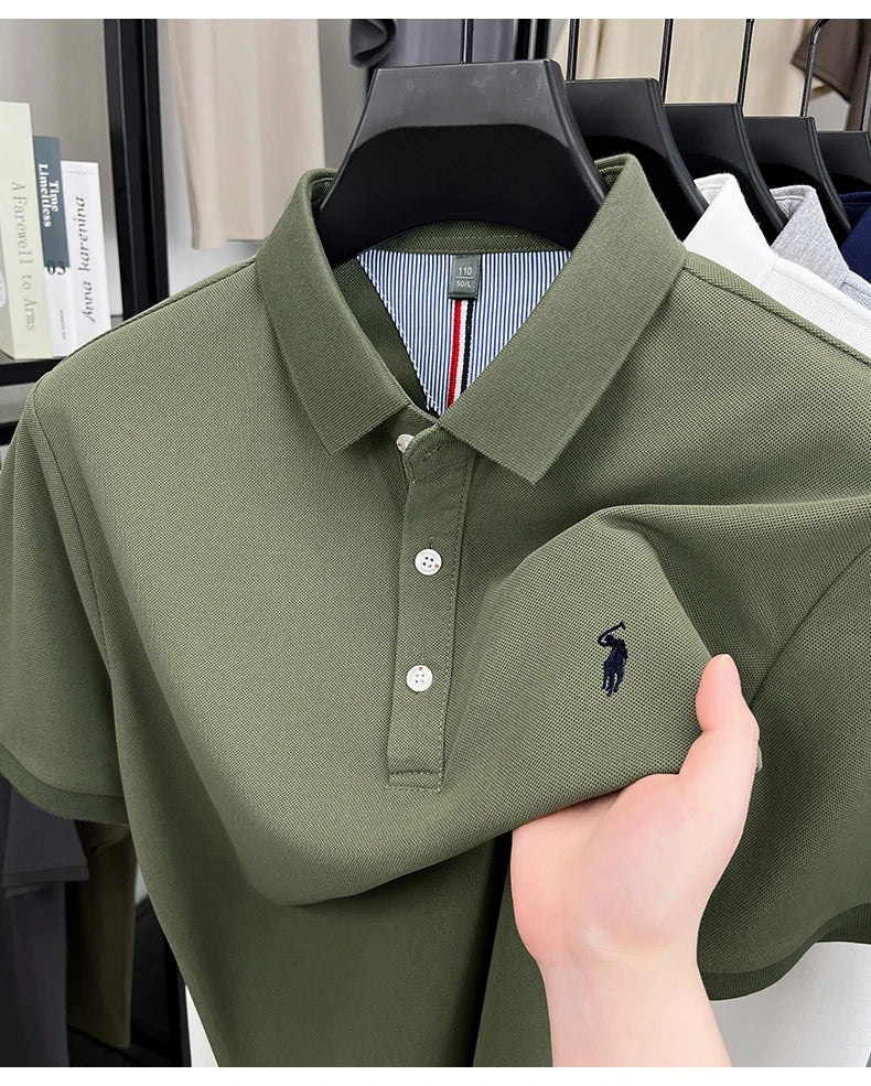 High end designer brand short sleeve polo shirt men's summer breathable trend golf pony embroidery business casual Paul T-shirt