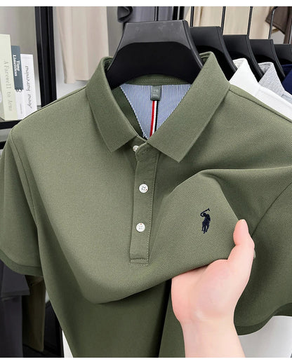 High end designer brand short sleeve polo shirt men's summer breathable trend golf pony embroidery business casual Paul T-shirt
