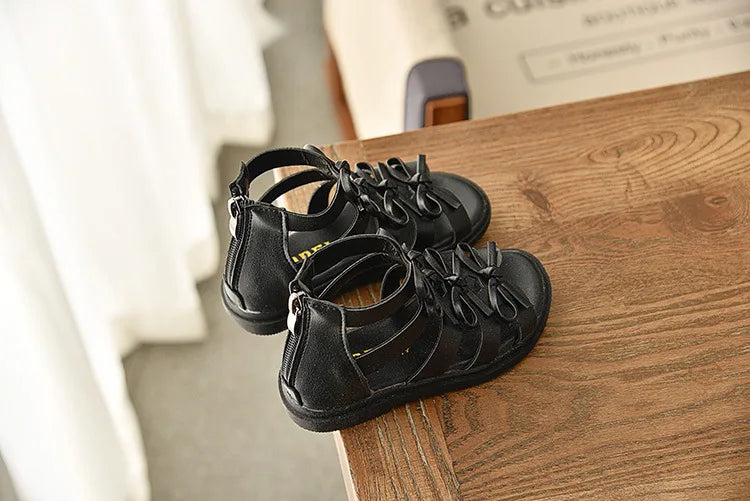 Gladiator Children Sandals for Girls 2025 Breathable Summer Girl Roman Shoes Boots Black Pink Beige Party Student Sandal I06095