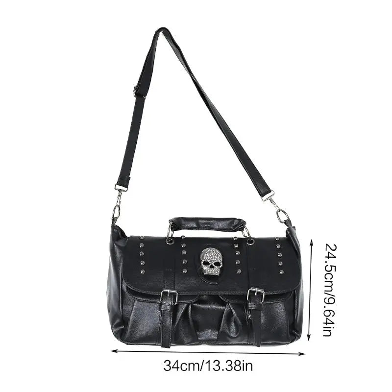Punk Style Women Handbags Pu Leather Skull Tote Bag Black Large Capacity Shoulder Bag 2022 Luxury Crossbody Bags