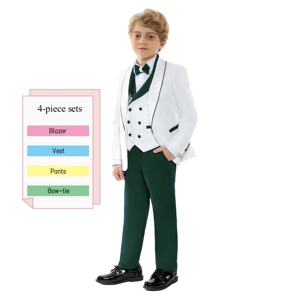 Newest Kids Suit Set 2-14 Years Single Button Boy's 4 Pieces Formal Suits Blazer Vest Pants Wedding Guest Tuxedo Piano Suit