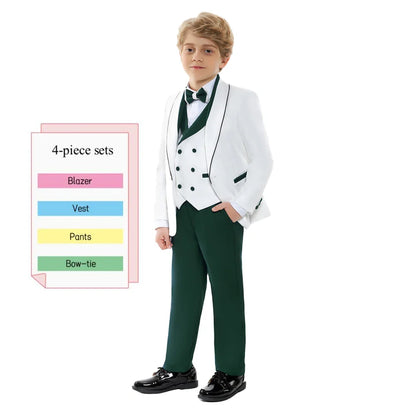 Newest Kids Suit Set 2-14 Years Single Button Boy's 4 Pieces Formal Suits Blazer Vest Pants Wedding Guest Tuxedo Piano Suit