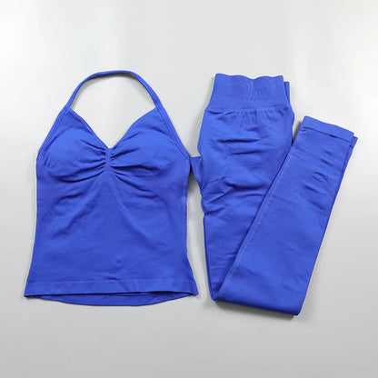 Yoga Longline Strappy Top Leggings Set Women's Backless Camisole Built-In bra Vest High-Waisted Hip Lift Gym Shorts Sports Set