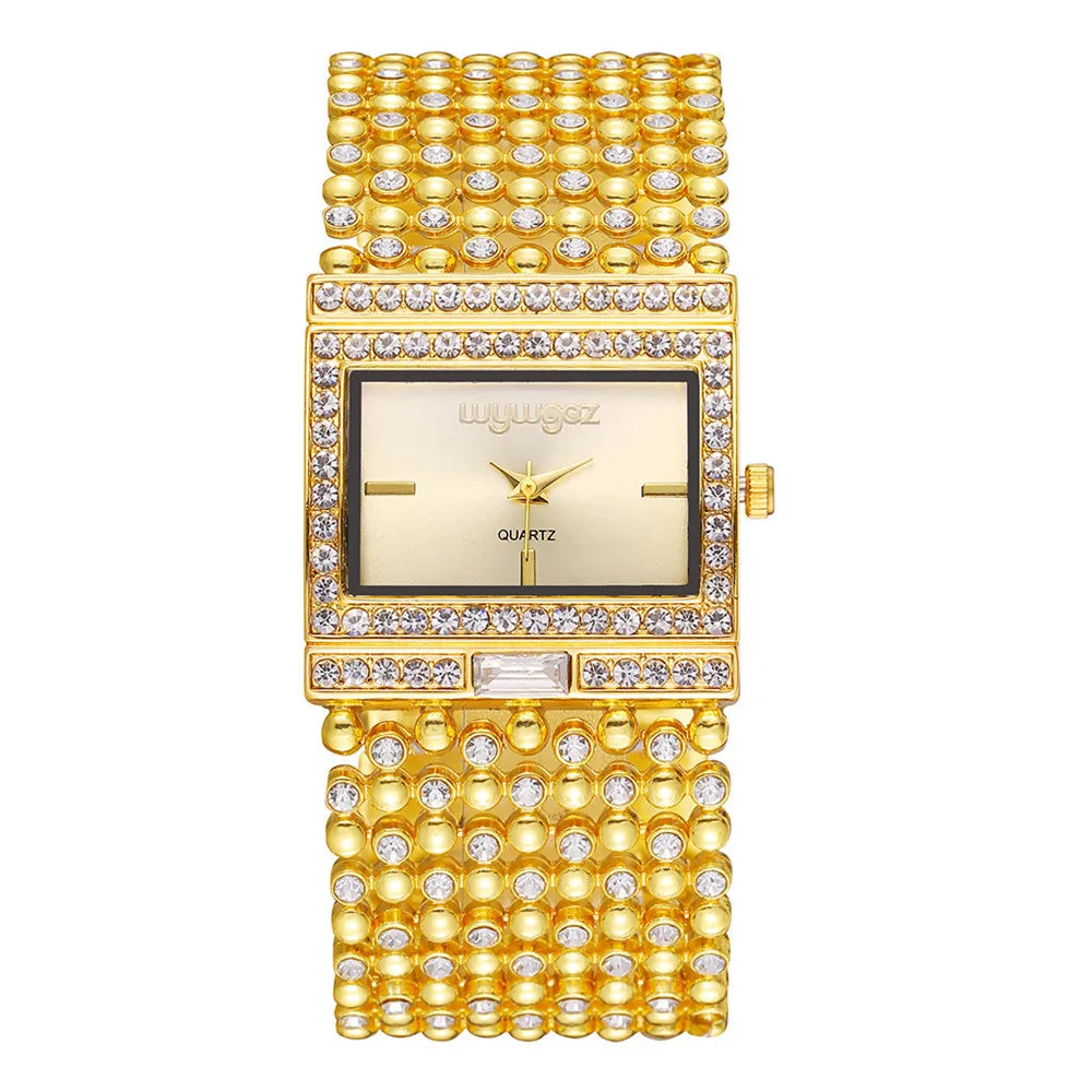 W25 Women's Square Quartz Watch Fashion Brand Light Luxury Stainless Steel Bracelet Girls' Diamond Inlaid Wristwatches