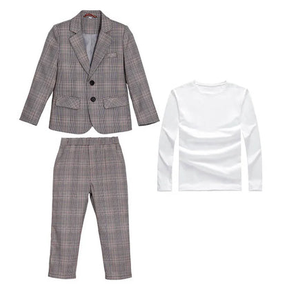 Spring Autumn Kids Boys Suits Elegant Children Boys Plaid Blazer Pant Suits Outfits Set Young Teenager Boys Formal Wedding Suits