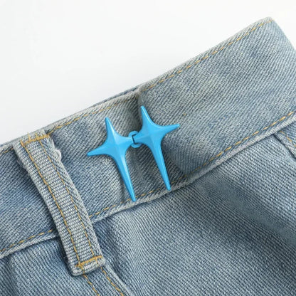 1Pair Cross Star Waist Buckle Adjustable Detachable Pants Clips Waist Tightener Nail-free Metal Button Snaps for Jeans Decor