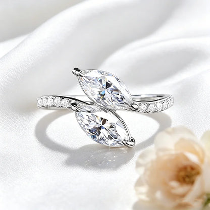 Double Marquise Cut 1CT Moissanite Wedding Rings for Women Luxury Couple Jewelry S925 Sterling Silver Plated 18K Gold