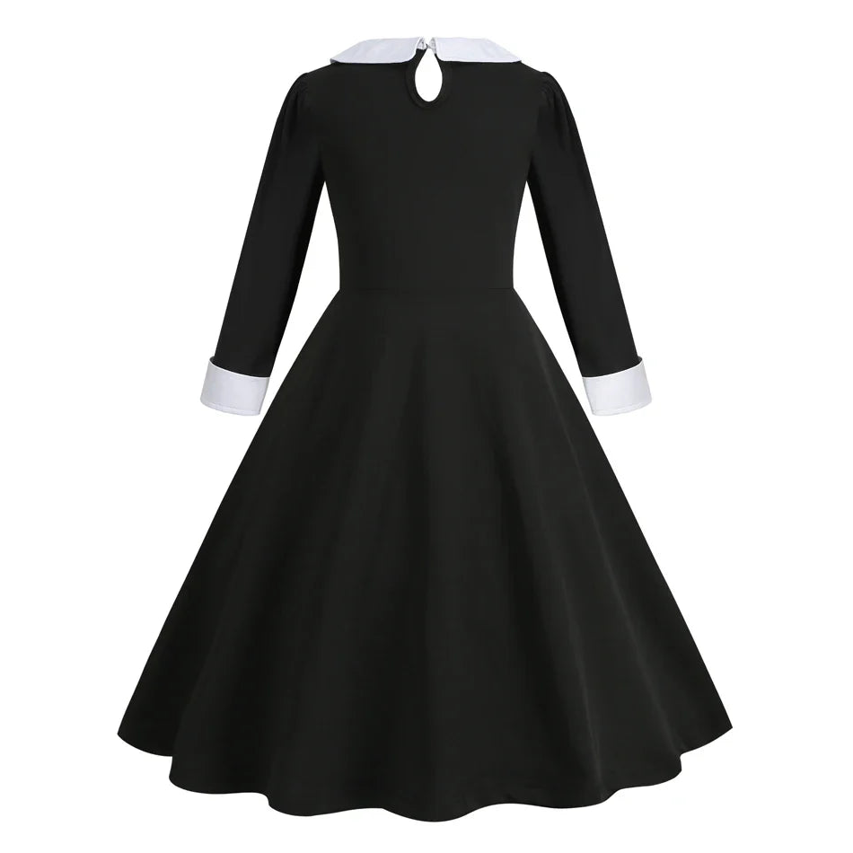 Vinagte Gothic Black Dress Girls Role Playing Costume Toddler Halloween Cosplay Apparel