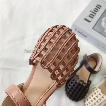 Girls Sandals Summer New 1-12 Years Baby Kids Soft Soled Woven Closed Toe Children Princess Hollow Shoes