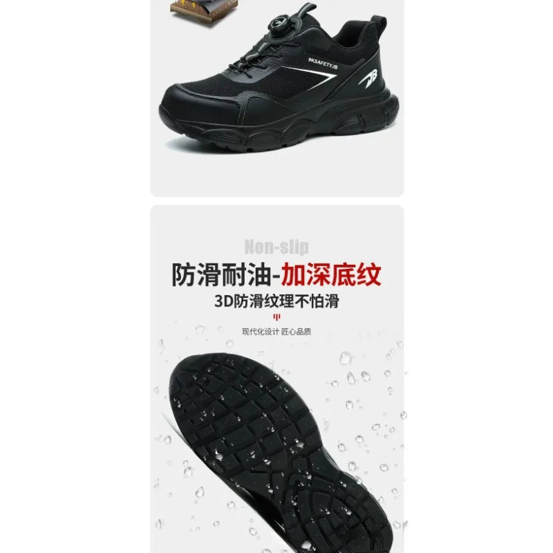 Men Lightweight Safety Shoes Button Elastic Protection Shoes With Steel Toe Anti Smashing And Anti PiercingTactical Boots