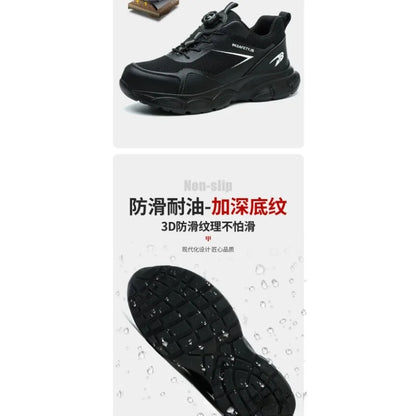 Men Lightweight Safety Shoes Button Elastic Protection Shoes With Steel Toe Anti Smashing And Anti PiercingTactical Boots