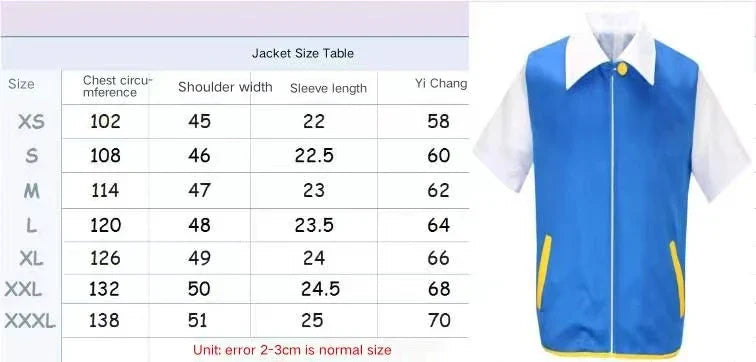 Anime Blue JacketP-PokemonING Go Men Cosplay Costume Boys Ash Ketchum For Halloween Party Trainer Gloves Cap Set Christmas Gift