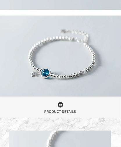 Fashion 925 Sterling Silver Classic Crystal Little Ball Star Strand Bracelet for Women Adjustable Bangle Fine Jewelry