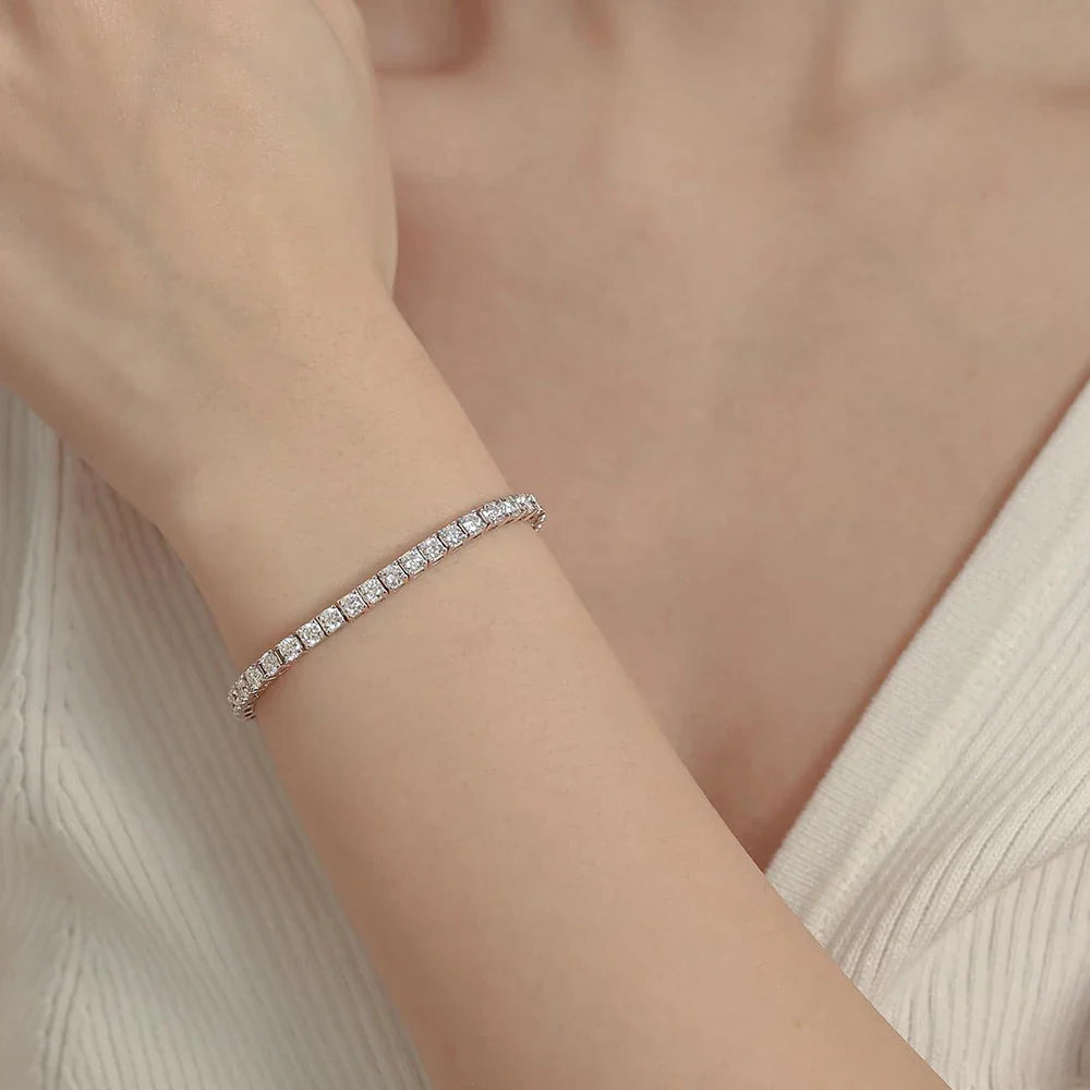 2-5mm Moissanite Tennis Bracelets for Women Men Lab Diamond S925 Silver Plated White Gold Bracelet Spring Clasp Wedding Jewelry