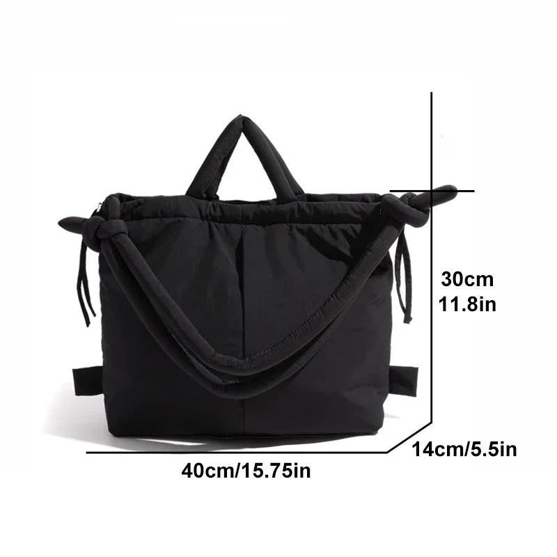 Casual nylon padded tote bag designer soft puffer women shoulder crossbody bags Simple Vintage large capacity handbags 2025