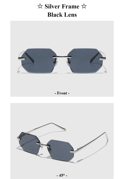 Sunglasses Men Brand Designer Fashion Rimless Sun Glasses Shades Diamond Cut Lens Ladies Frameless Metal Eye glasses