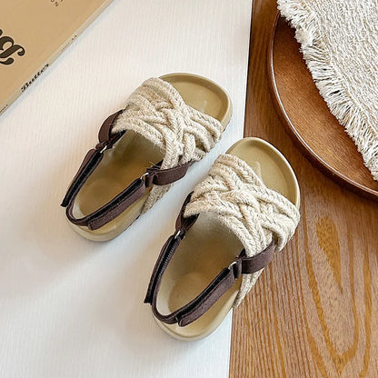 Children's Boho Braided Sandals Summer New Boys Girls Casual Shoes for Outdoor Daily Wear Open-toe Kids Platform Beach Sandals