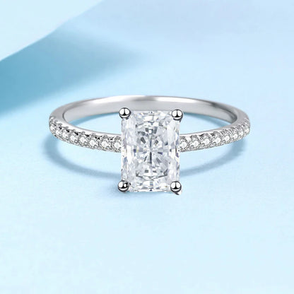 1CT 2CT Emerald Radiant Cut Moissanite Ring for Women Engagement Wedding Lab Diamond Sterling Silver 925 Rings Jewelry