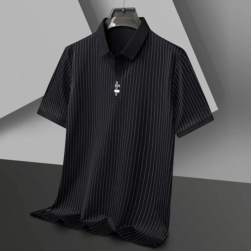 Brand striped design men's short sleeve fashionable polo shirt 2024 summer new cool and breathable casual lapel golf T-shirt