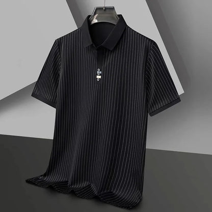 Brand striped design men's short sleeve fashionable polo shirt 2024 summer new cool and breathable casual lapel golf T-shirt