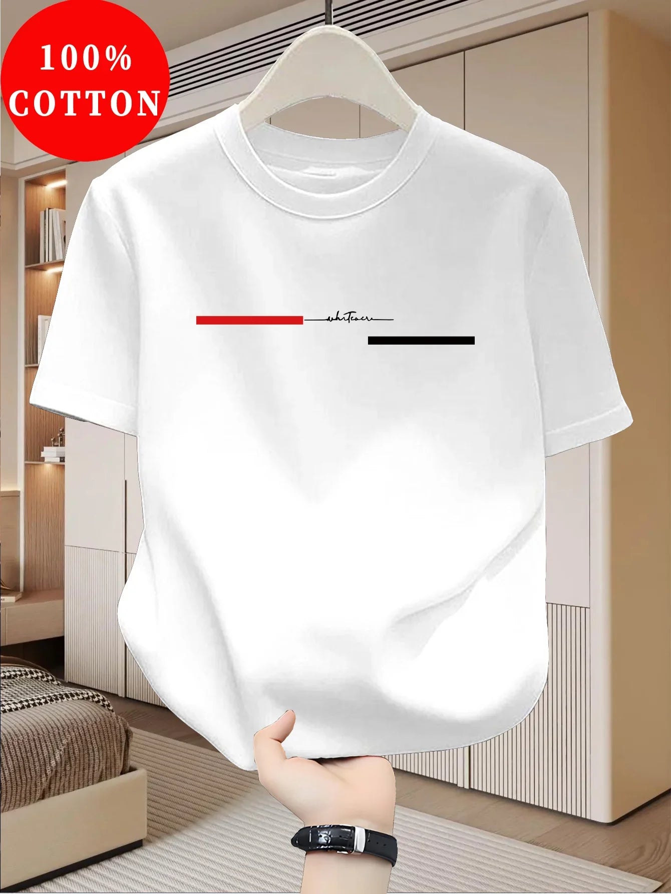 100% cotton men's loose T-shirt fashionable whatever letter pattern printed short sleeved round neck casual top