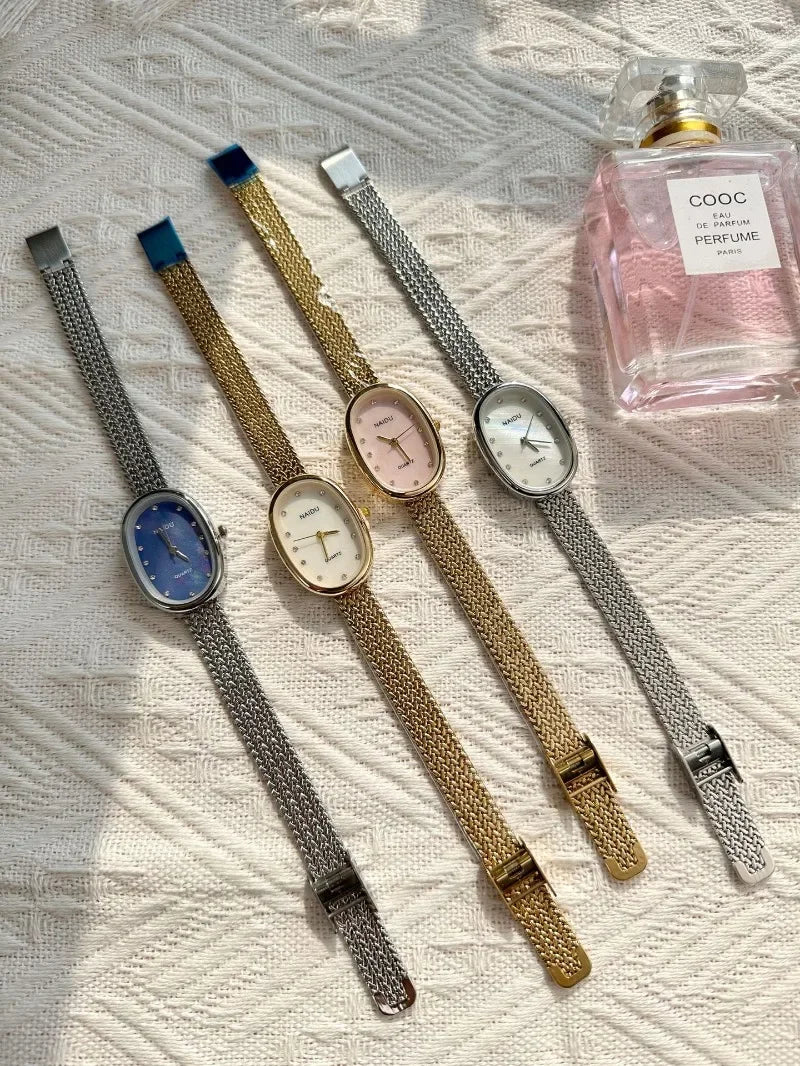 Luxury Oval Dial Rhinestone Watch New Brand Quartz Watch for Women Adjustable Stainless Steel Strap Wristwatches Wholesale Gift