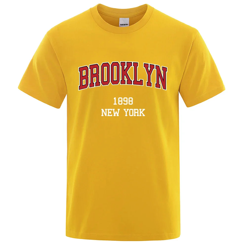 Brooklyn 1898 New York City Letter Prints T Shirt Men Creativity Tee Clothes T-Shirts Loose Summer Tshirt Cotton Breathable Tops