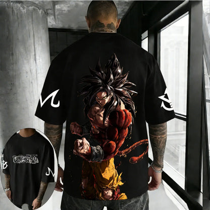 T-shirt Summer New Super Saiyan 4 Co Branded Men's Street Hip Hop Oversized Casual Short Sleeve Top