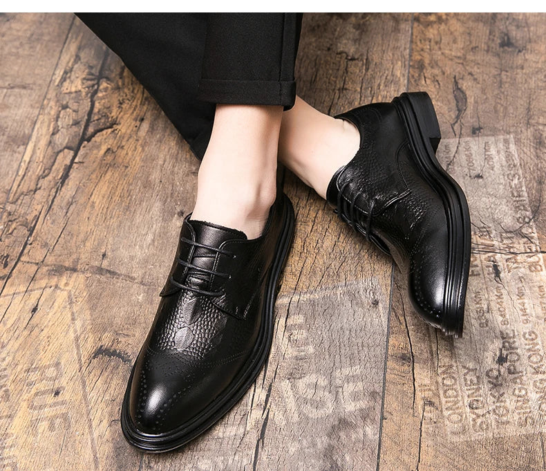 Luxury Men Brogue Dress Shoes Men Suit Casual Shoes Formal Business Leather Shoes Men Brown Wedding Italian Banquet Shoe Size 46
