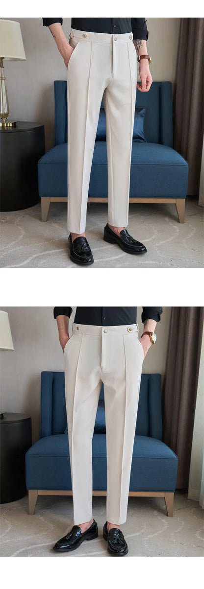 Men's Classic Black Dress Pants with Double Button Waistband, Perfect for Formal and Business Occasions Adjustable Waist.28-38