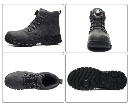 High Top Work Shoes Men Rotary Button Slip Resistant Safety Shoes Water Resistant Work Sneakers Anti-Puncture Anti-smash Shoes