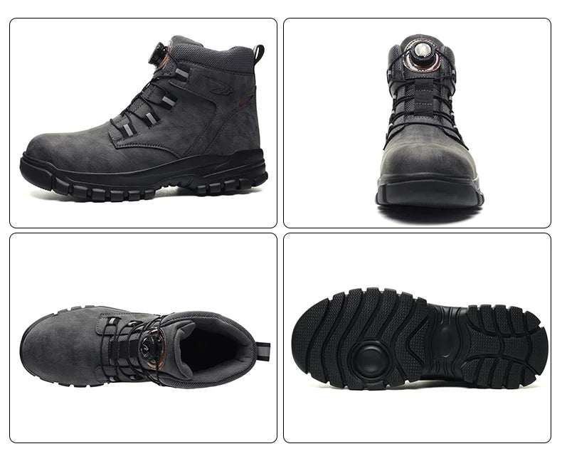High Top Work Shoes Men Rotary Button Slip Resistant Safety Shoes Water Resistant Work Sneakers Anti-Puncture Anti-smash Shoes