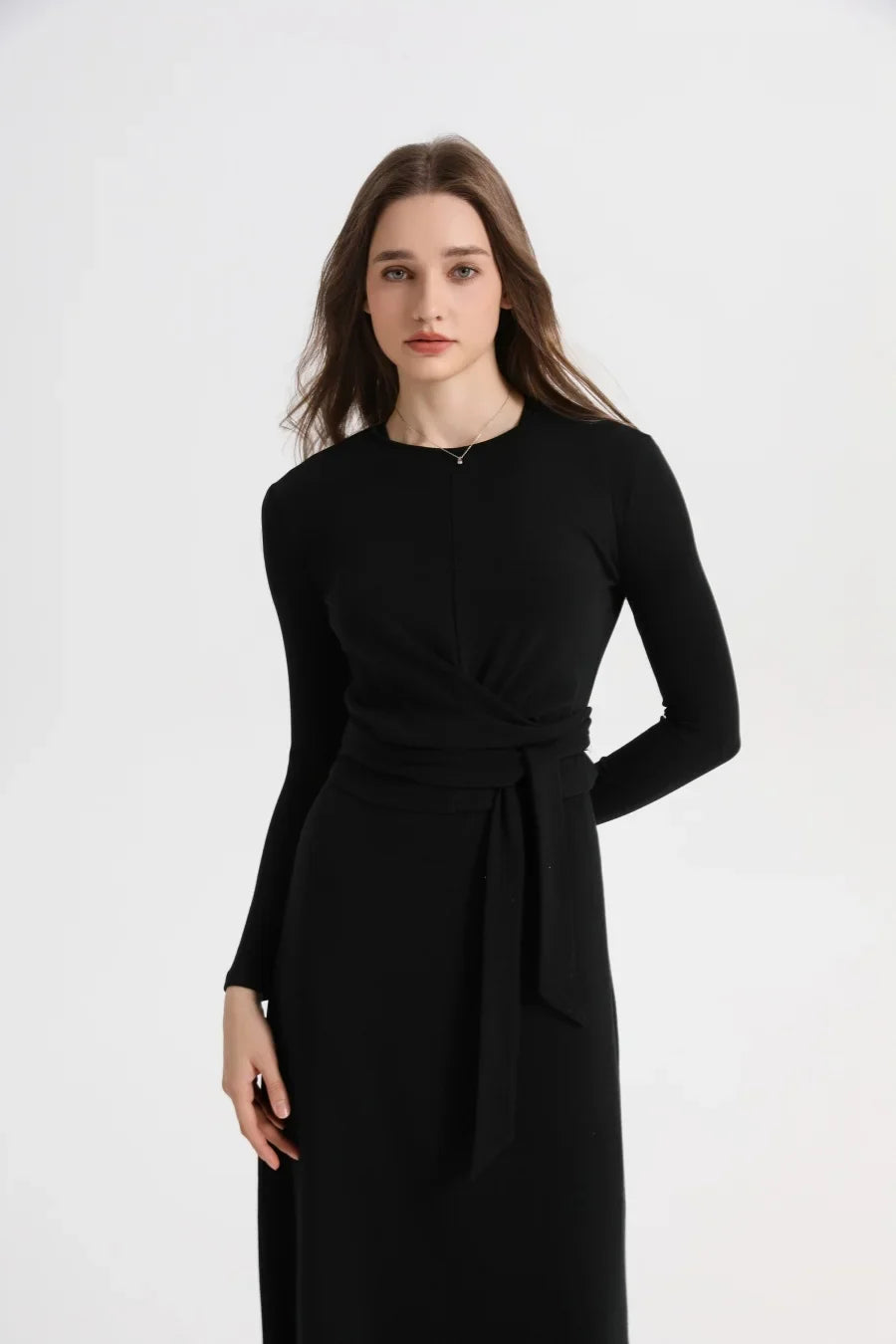 summer ribbing closed-fit wrap tops + Aline dress high Stretch matching sets