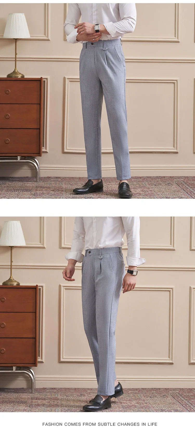 Men's High-Quality Woven Suit Trousers Slim Fit Formal Trousers, Classic Solid Color Trousers