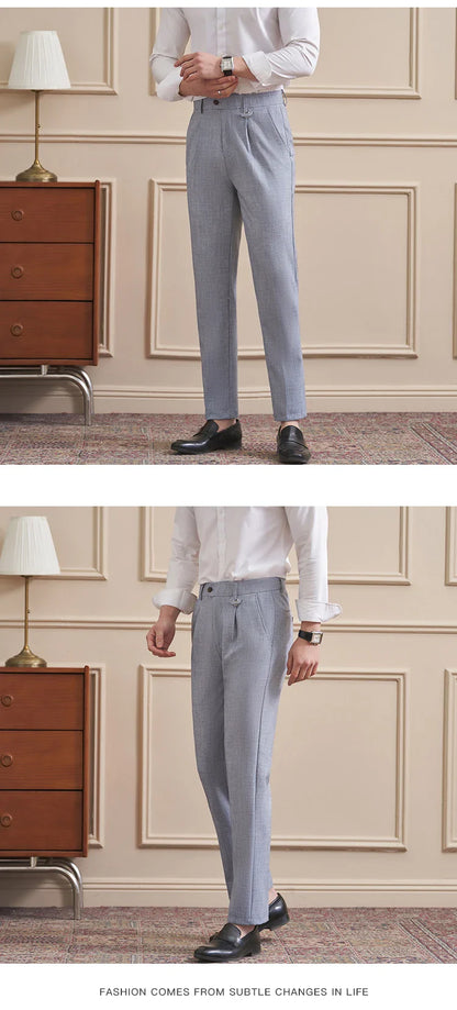 Men's High-Quality Woven Suit Trousers Slim Fit Formal Trousers, Classic Solid Color Trousers